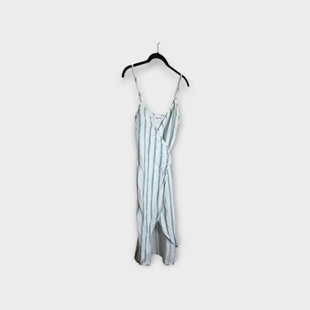 Reformation Court Linen Wrap Midi Dress Green Stripe Coastal Womens Sm - Picture 3 of 7
